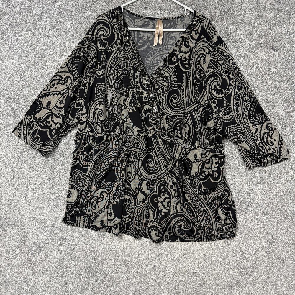 The Luxe Collection Tunic Top Womens 30/32 Plus Black Paisley Boho Whimsigoth